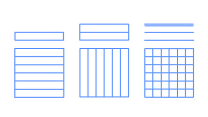 Fototapeta premium Minimalist Vector Illustration of Blue Outline Table Layouts: Responsive Design Grid System Options for Website Framework and Structure, Transparent.
