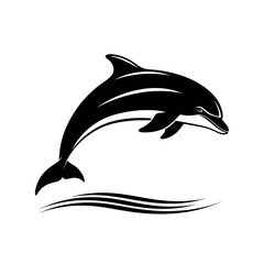 A stylized black and white illustration of a dolphin leaping out of the water. © Sobo