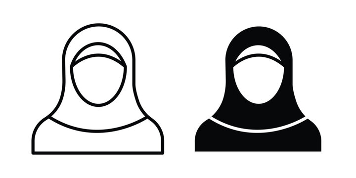 Muslim woman icon set. Black vector symbols
