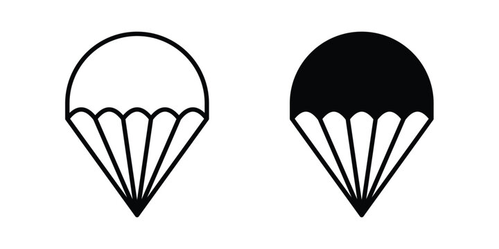 Parachute icon set. Black vector symbols