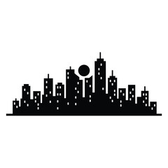 Fototapeta premium Urban Cityscape Skyline Silhouette at Sunset Vector Icon for Travel and Architectural Design