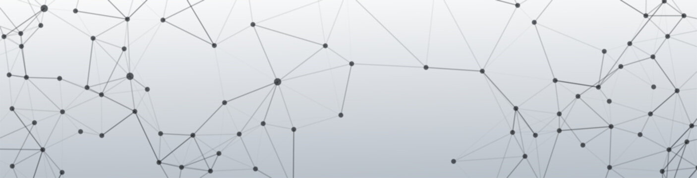 Abstract technology network featuring interconnected dots and lines, symbolizing global communication, data transfer, and digital connection on a light grey background.
