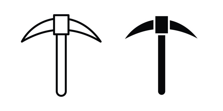Pick axe icon set. Black vector symbols