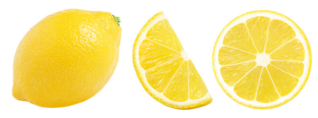 lemons collection isolated. whole lemon, half of lemon fruit and cut in a slice isolated. © Oleh