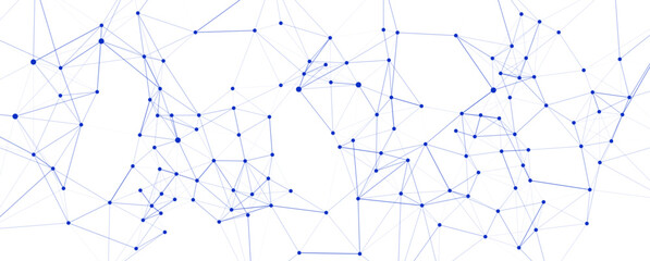 Obraz premium A vibrant blue network of interconnected dots and lines forms an abstract, modern digital technology background. It represents global data, communication, and innovative connections.