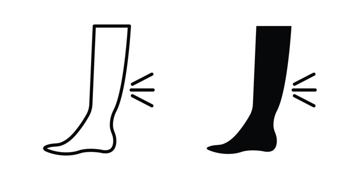 Shin pain icon set. Black vector symbols
