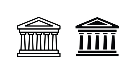 Obraz premium Classic Greek Building Icons, Ancient Architecture Symbols, Government Institution Vector Art, Educational Landmark Graphics