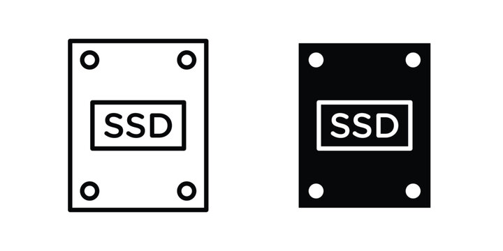 SSD drive icon set. Black vector symbols