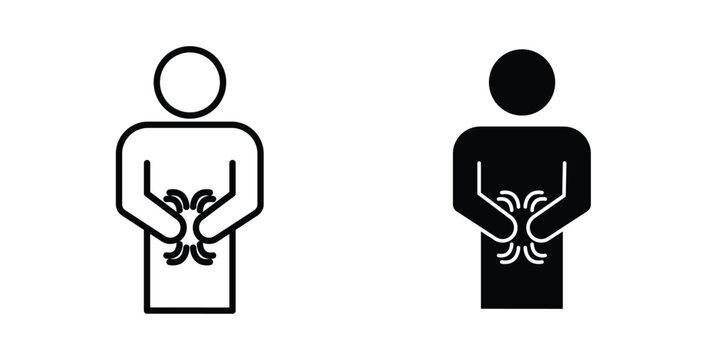 Stomachache icon set. Black vector symbols