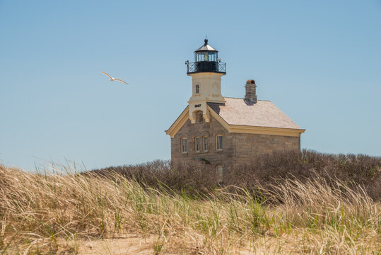 Block Island, Rhode Island, New England - North Light Lighthouse Rising Above Coastal Grass