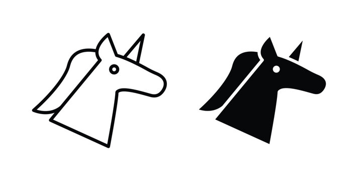 Unicorn icon set. Black vector symbols