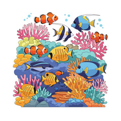 Fototapeta premium Vibrant Coral Reef Ecosystem with Diverse Tropical Fish Species