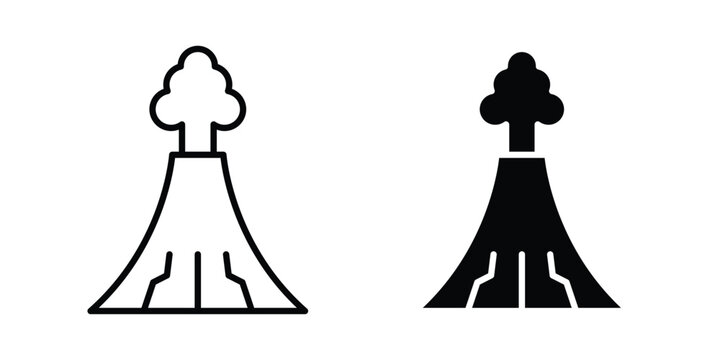Volcano eruption icon set. Black vector symbols