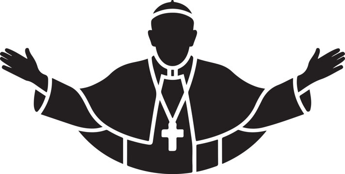 Pope silhouette blessing arms outstretched. black icon silhouette vector