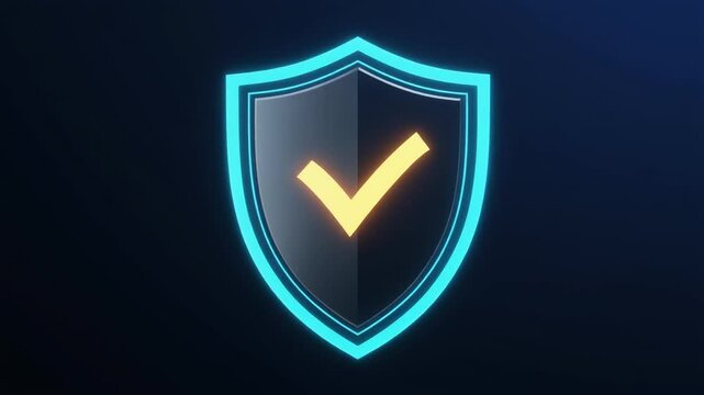 Holographic Shield Icon with Glowing Checkmark on Futuristic HUD Interface Background