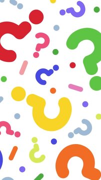Vertical video with question marks pattern. Colorful abstract loop background. Lesson presentation, customer service, conversation, communication, faq help concept