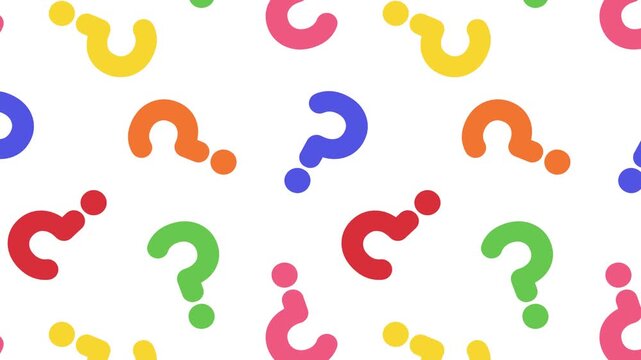 Question mark seamless pattern 4K video. Colorful abstract loop background. Presentation, customer service, conversation, communication, faq help concept animated backdrop