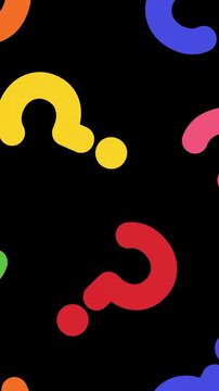 Question marks animation seamless pattern vertical video background, colorful abstract loop backdrop. Customer service, conversation, communication, faq help concept
