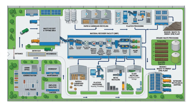 Aerial view of a modern industrial factory complex with multiple buildings and infrastructure.