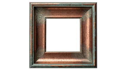 Fototapeta premium Ornate copper picture frame with Greek key pattern, isolated on transparent background