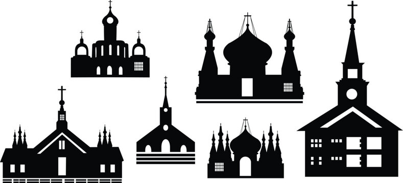 Silhouette illustration of a historic church skyline in a European ci
