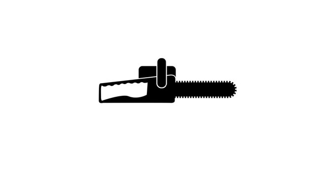 Chainsaw icon. A bold chainsaw silhouette icon animation. Chainsaw Flat Animated Icon on white background.