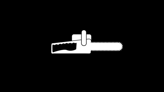 Chainsaw icon. A bold chainsaw silhouette icon animation. Chainsaw Flat Animated Icon on black background.