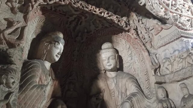 Ancient Buddhist Sculptures Inside Yungang Grottoes, Datong, Shanxi, China