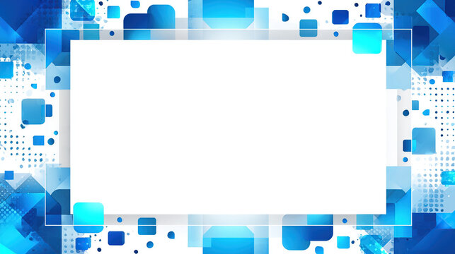 Abstract geometric frame with blue shapes and a white space for text or design elements