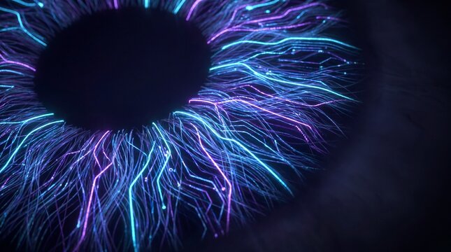 Abstract Glowing Fiber Optic Iris Biometric Scan