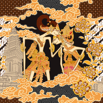 Traditional batik pattern design of shadow puppets from Indonesia 