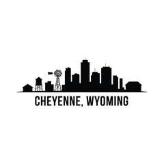 Fototapeta premium Cheyenne Wyoming Skyline Silhouette with Text on White Background