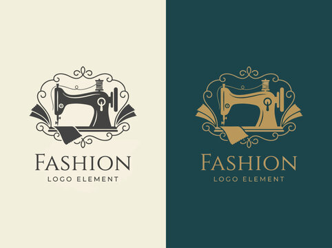 An elegant logo featuring a vintage sewing machine encapsulates the fashion industry, representing artistry and craftsmanship for a boutique fashion brand.