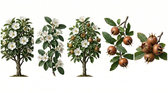 medlar tree flowering tree fruit tree white flowers green leaves brown fruit tree flowers tree fruit medlar fruit flowering branch fruit branch tree branch white blossoms