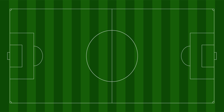 Marking Soccer Field. Top View of Green Grass Field. Stadium Pitch Background. Abstract Grass Turf Pattern. Green Realistic Sport Ground Texture for Football and Baseball Games. Vector Stadium Lines 