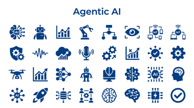 Agentic AI Icons Representing Artificial Intelligence Technology and Innovation