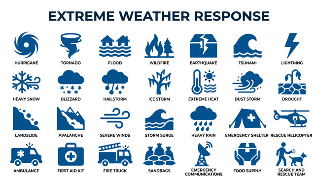 Extreme Weather Emergency Response Icons Collection Natural Disasters Safety Preparedness Symbols Set