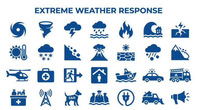 Extreme Weather Response Icons Set Emergency Services Disaster Preparedness Safety Symbols
