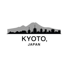 Obraz premium Kyoto Japan Skyline Silhouette with Mount Fuji Black and White