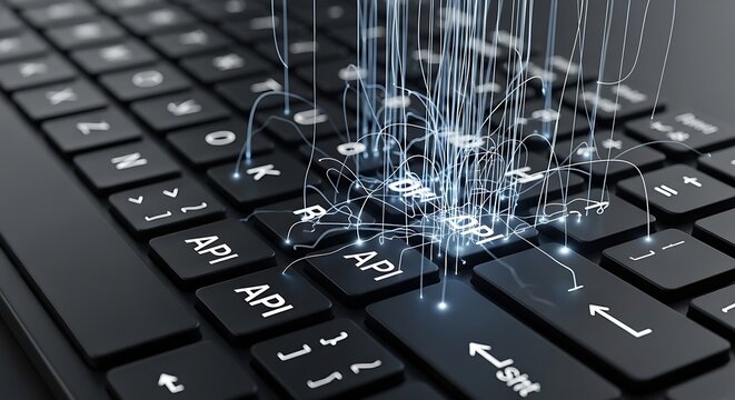 Api data connection glowing on computer keyboard