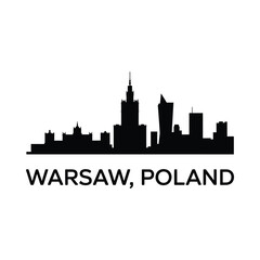 Obraz premium Warsaw skyline silhouette with city name Poland