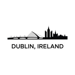 Naklejka premium Dublin skyline silhouette with bridge and landmark buildings