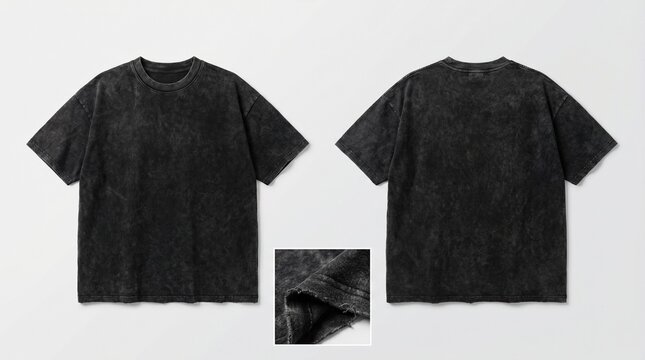 Black Oversized Acid Wash T-Shirt Mockup Front and Back View