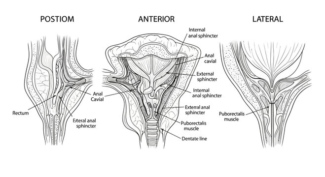Anatomical Diagram of Human Anal Canal and Sphincter Muscles