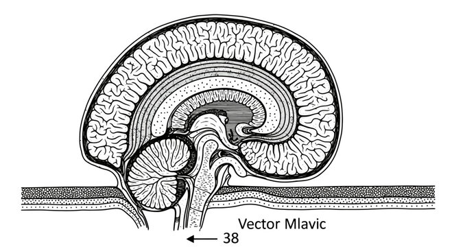 Anatomical Diagram of Human Brain Sagittal Section Illustration