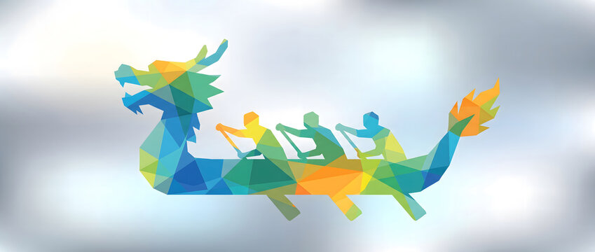 Colorful geometric dragon boat race illustration design for traditional festival celebration