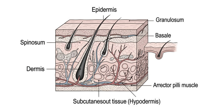 Anatomical Diagram of Human Skin Layers and Structures