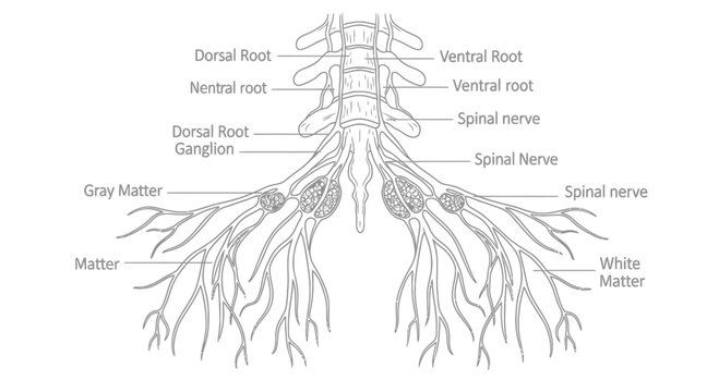 Anatomical Diagram of Human Spinal Cord and Nerve Roots
