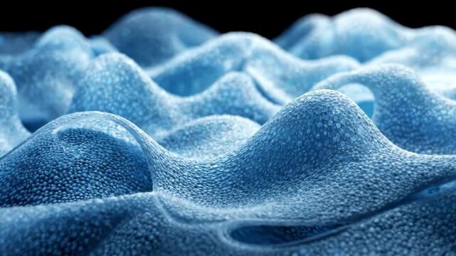 Blue undulating cellular surface moving with microscopic bumpy skin details