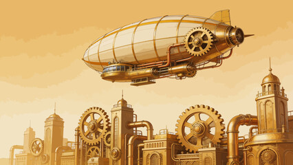 Steampunk airship over industrial city © k8m